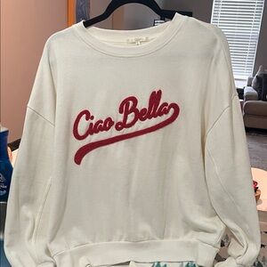 Z Supply Cream Sweater with Red Script